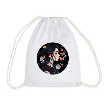 Aesthetic Gothic Girl and Butterflies in - Drawstring Bag - white - Front