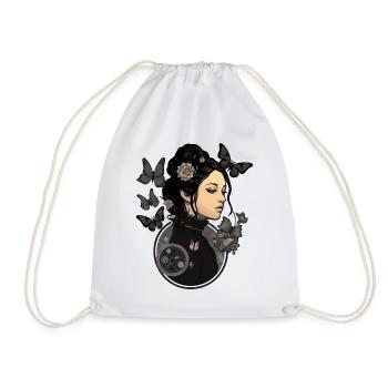 Gothic girl with aesthetic butterflies - - Drawstring Bag - white - Front