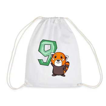 9th Birthday Motif Red Panda - Nine Years Old - Drawstring Bag - white - Front