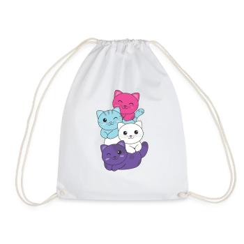 Multisexual Flag Pride LGBTQ Cute Cat Stack - Drawstring Bag - white - Front