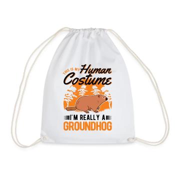 Groundhog Human Costume Murmeltier Marmot - Turnbeutel - Weiß - Vorne