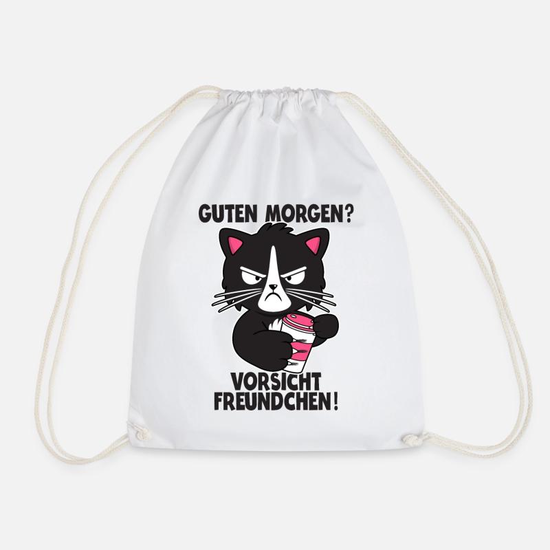 Katze Kaffee Morgenmuffel Langschläfer Geschenk - Turnbeutel - Weiß