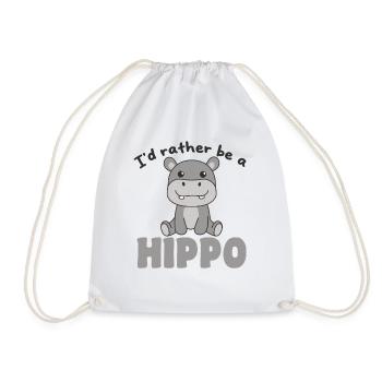 I'd rather be a hippo - cute hippo - Drawstring Bag - white - Front