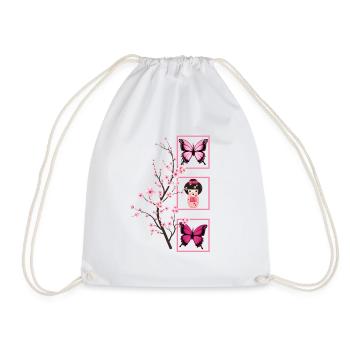 Cherry Blossom Shirt, Sakura Kawaii Japanese Doll - Drawstring Bag - white - Front