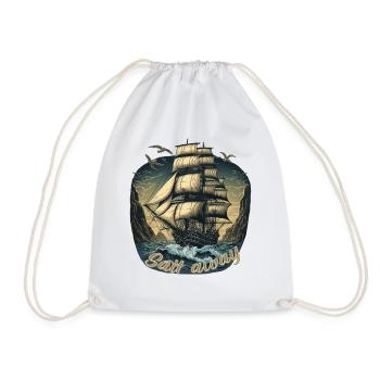 Gigantic boat sails in a storm on the high seas - Drawstring Bag - white - Front