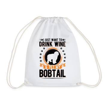 Bobtail and wine - Drawstring Bag - white - Front