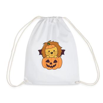 Lion Happy Halloween Pumpkin Bat Costume - Drawstring Bag - white - Front