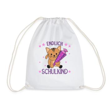 endlich Schulkind Einschulung Schule Katze - Turnbeutel - Weiß - Vorne