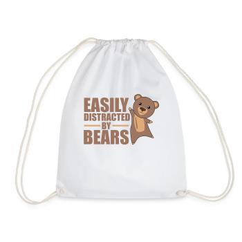 Easily distracted by bear - cute bear - Drawstring Bag - white - Front