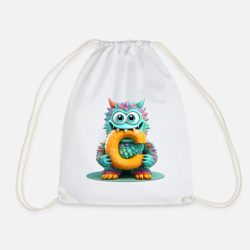 Bunter Monster mit Buchstabe C - Turnbeutel - Weiß