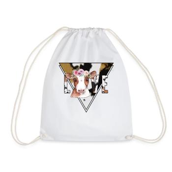 Cow Shirt, Love Cow Floral Crown Tee, Cow Fan - Drawstring Bag - white - Front