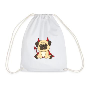 Pug Happy Halloween Devil Costume - Drawstring Bag - white - Front