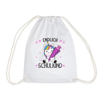 endlich Schulkind Einschulung Schule Einhorn - Turnbeutel - Weiß - Vorne