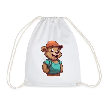 Mignon ours de dessin animé avec casquette: compagnon câlin - Sac de sport léger - blanc - Devant
