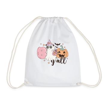 Retro Halloween Boo Y'All Pumpkin and Ghost Design - Drawstring Bag - white - Front