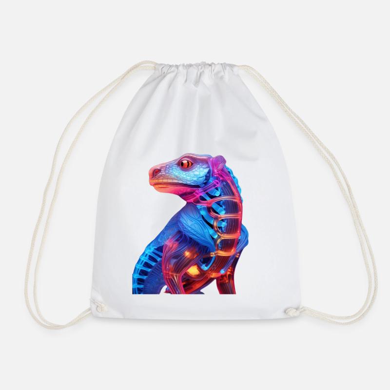 Neon Illuminated Dragon - Drawstring Bag - white