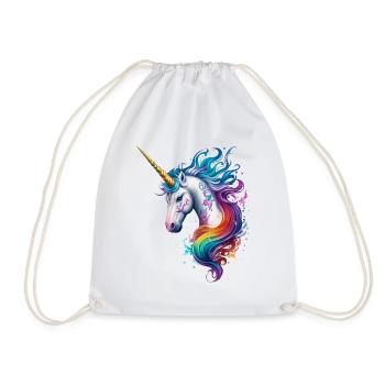 Rainbow Dreams: Einhornkopf mit bunten Haaren - Turnbeutel - Weiß - Vorne