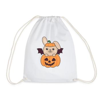 Bunny Happy Halloween Pumpkin Bat Costume - Drawstring Bag - white - Front