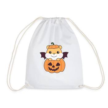 Hamster Happy Halloween Pumpkin Bat Costume - Drawstring Bag - white - Front