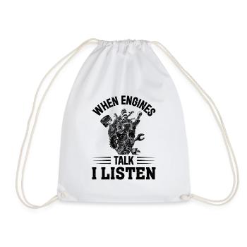 When engines Talk I Listen - Auto Mechanic Car Mec - Drawstring Bag - white - Front