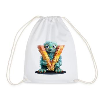 Feathery creature with letter V - Drawstring Bag - white - Front
