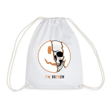 Spooky Halloween Design: "I'm Broken" Skull - Drawstring Bag - white - Front
