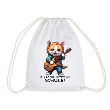 Schulkind Schulanfang Einschulung Katze Kätzchen - Turnbeutel - Weiß - Vorne
