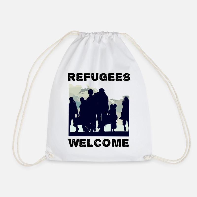Refugees Welcome Solidarity - Drawstring Bag - white