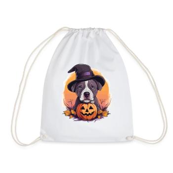 Halloween Hexenhut Kürbis Hund American Staffie - Turnbeutel - Weiß - Vorne