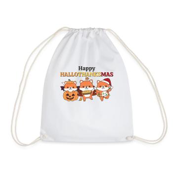 Happy Hallothanksmas Fox Christmas Foxes - Drawstring Bag - white - Front