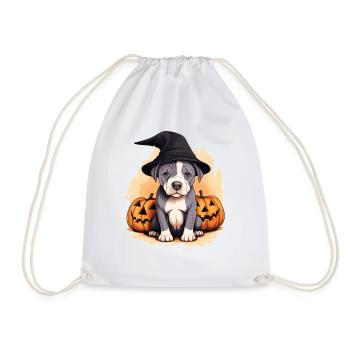 Halloween Hexenhut Kürbis Hund American Staffie - Turnbeutel - Weiß - Vorne