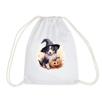 Halloween Chapeau de Sorcière Citrouille Chien Berger Australien - Sac de sport léger - blanc - Devant