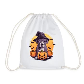 Halloween Hexenhut Kürbis Hund American Staffie - Turnbeutel - Weiß - Vorne