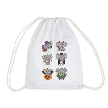 Elephant Halloween Devil Pumpkin Vampire Costume - Drawstring Bag - white - Front