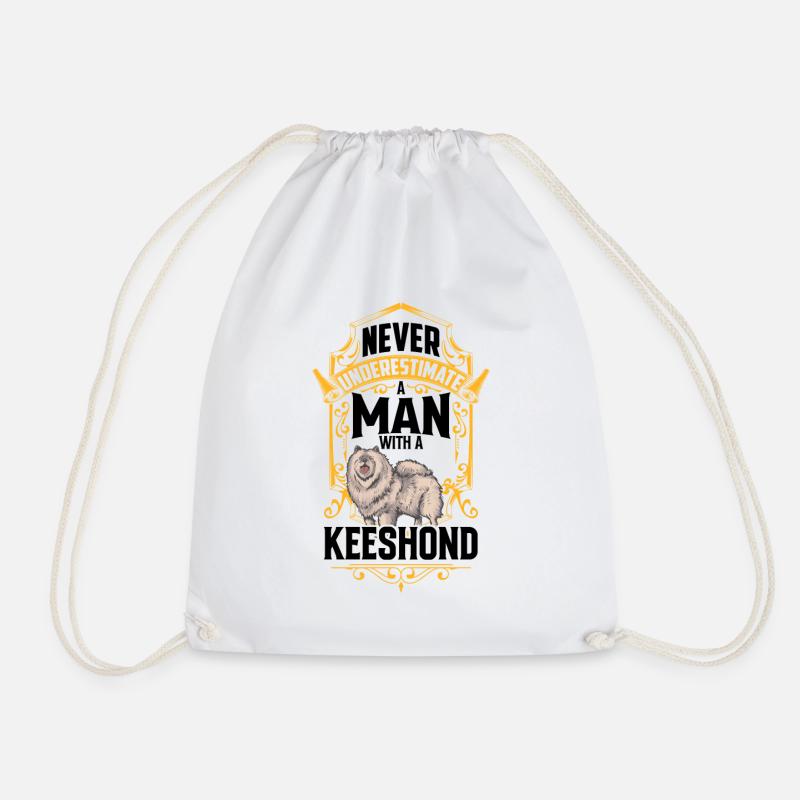 Man with Wolfspitz German Spitz - Drawstring Bag - white