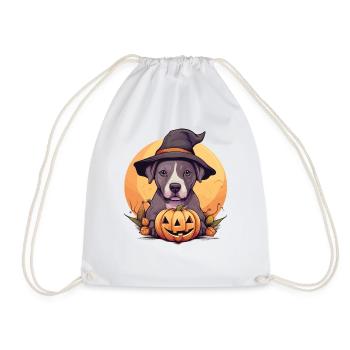 Halloween Hexenhut Kürbis Hund American Staffie - Turnbeutel - Weiß - Vorne