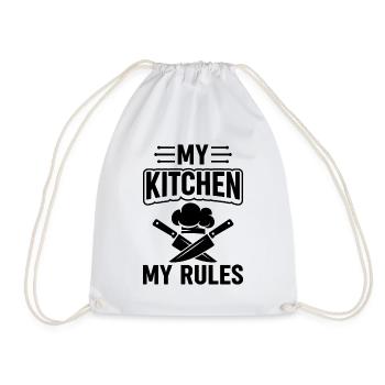 My Kitchen My Rules Cooking Hat And Knives Kitchen - Turnbeutel - Weiß - Vorne