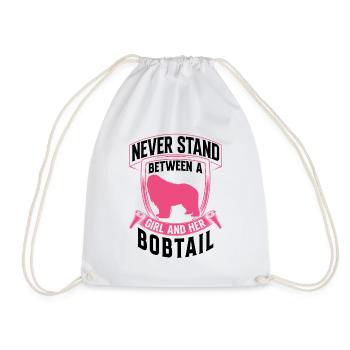 Girl with Bobtail Old English Shepherd Dog - Drawstring Bag - white - Front