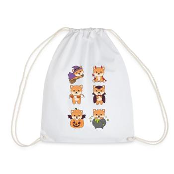 Shiba Inu Halloween Teufel Kürbis Vampier Kostüm - Turnbeutel - Weiß - Vorne