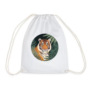 Tiger Tropical Leaves - Drawstring Bag - white - Front