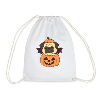Pug Happy Halloween Pumpkin Bat Costume - Drawstring Bag - white - Front