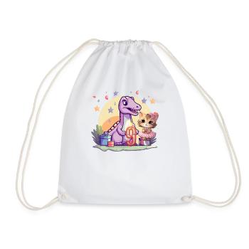 Girl Ballet Dinosaur Cat 9 years old 9 - Drawstring Bag - white - Front