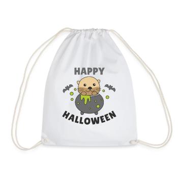 Otter Happy Halloween Cauldron Bat - Drawstring Bag - white - Front