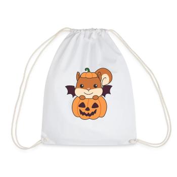 Squirrel Happy Halloween Pumpkin Bat - Drawstring Bag - white - Front