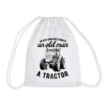 Never underestimate old man tractor farmer - Drawstring Bag - white - Front