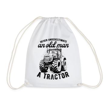 Never underestimate old man tractor farmer - Drawstring Bag - white - Front