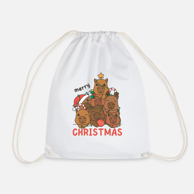 Capybara Christmas Tree Merry Christmas - Drawstring Bag - white