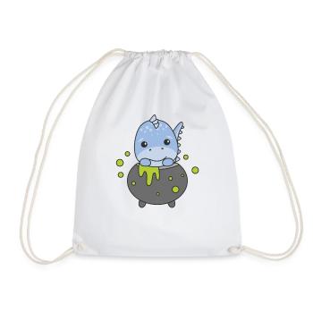Dino Happy Halloween Cauldron Bat - Drawstring Bag - white - Front
