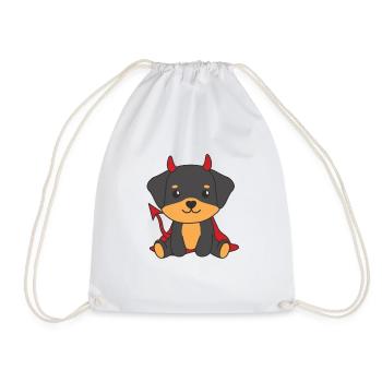 Rottweiler Happy Halloween Devil Costume - Drawstring Bag - white - Front