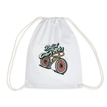 Gravel Bike Gravel Bikes Gravel Rollin On Rocks - Drawstring Bag - white - Front